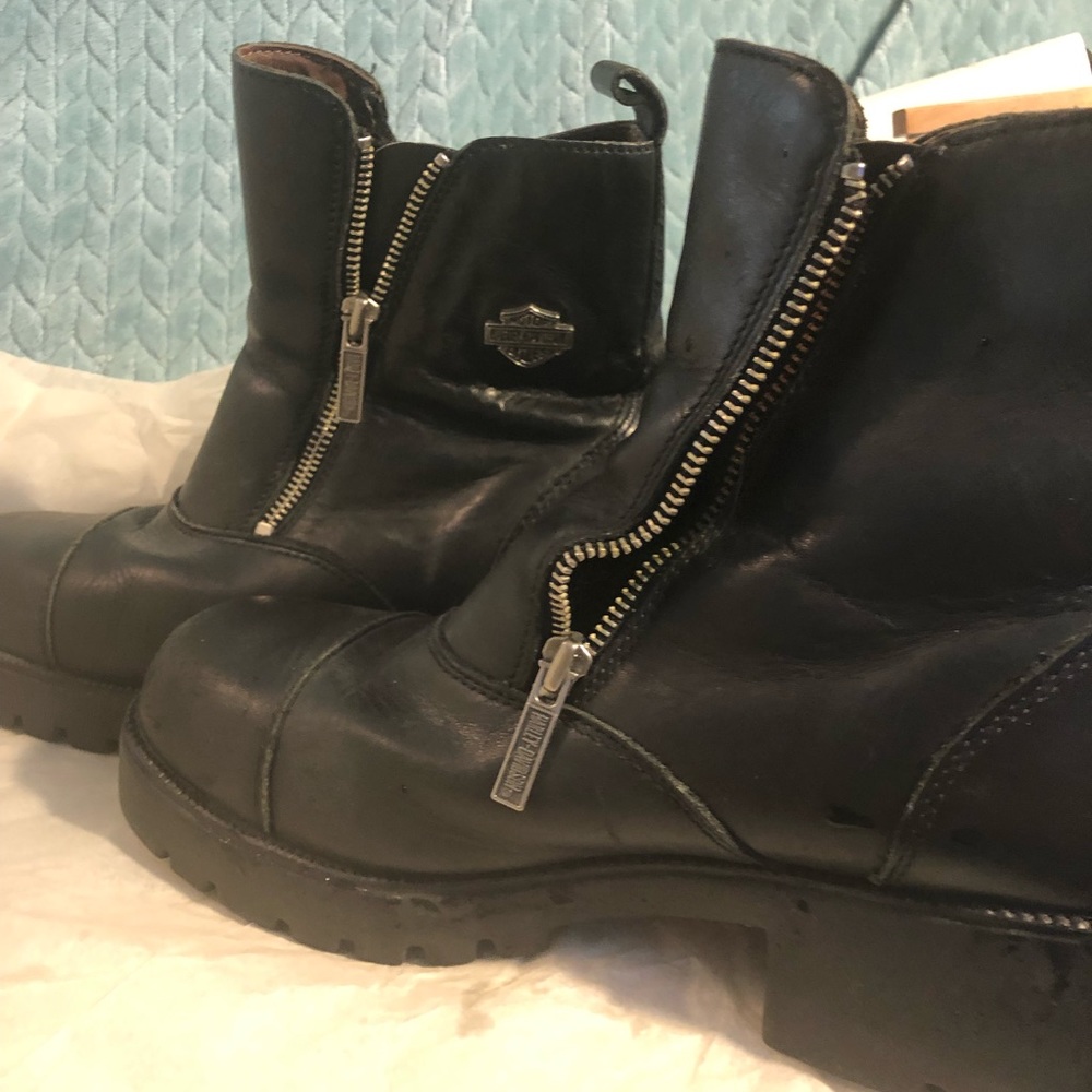 Preloved Harley Davidson Black Leather riding boots 10 ladies **** zipper - Picture 3 of 9